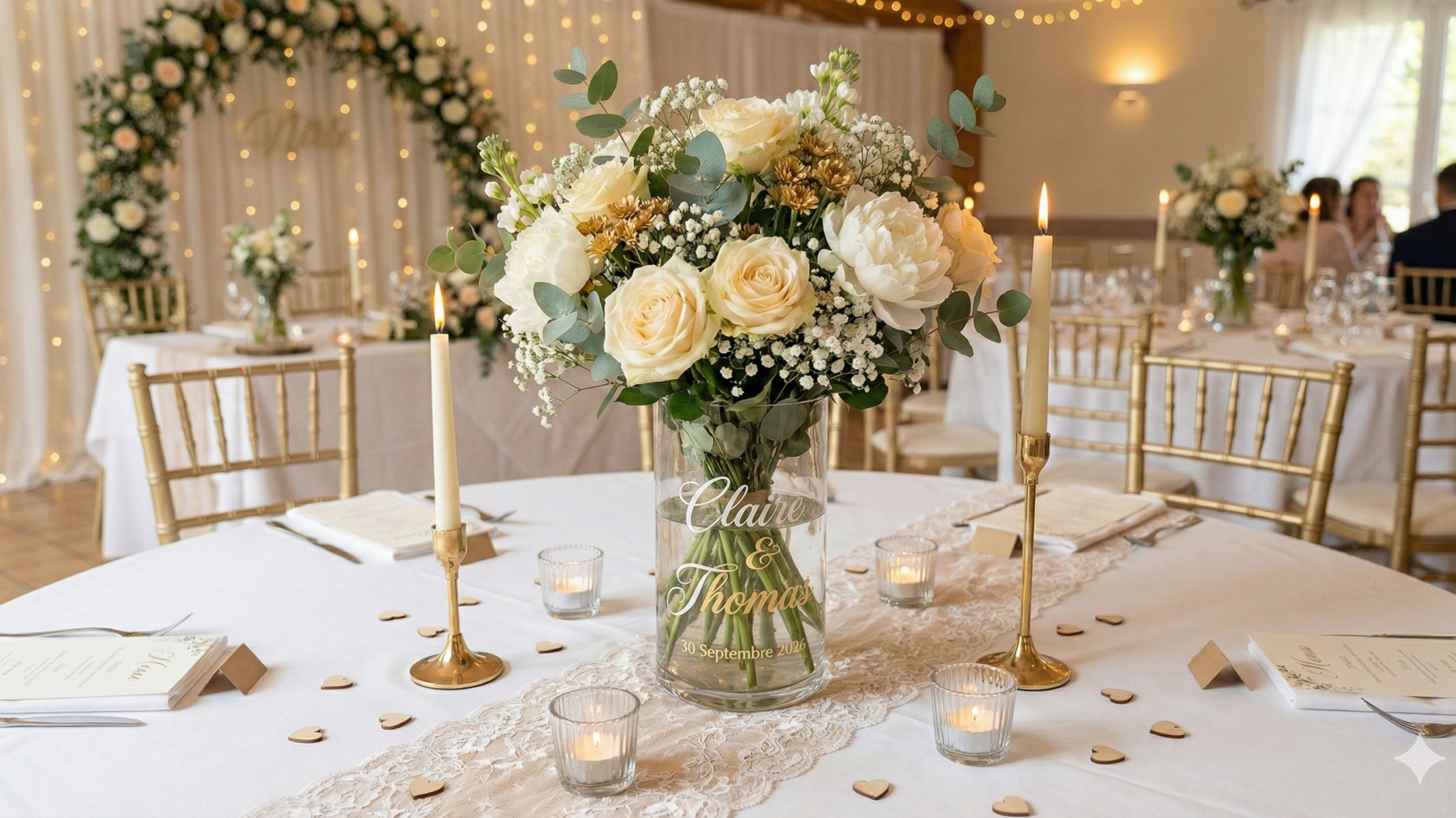 Vase mariage personnalisé avec sticker UV DTF