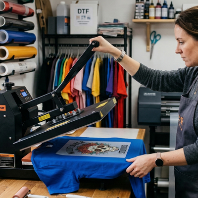 Pressage transfert DTF sur tee-shirt