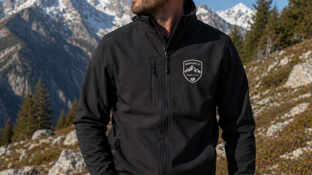 Softshell personnalisé avec transfert DTF Softshell BLOCKMAX anti remontées de sublimation